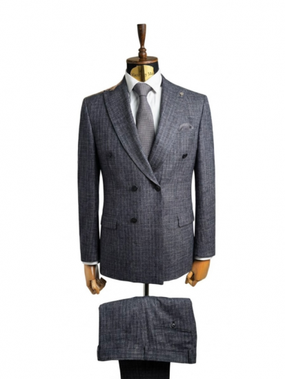Костюм MAZALTOVMAN 2-ка двубортный премиум Синий в микроклетку