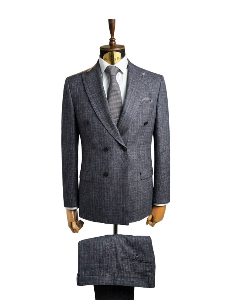 Костюм MAZALTOVMAN 2-ка двубортный премиум Синий в микроклетку