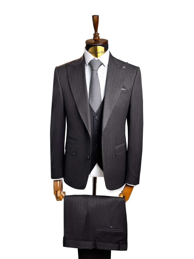Костюм MAZALTOVMAN 3-ка премиум Темно-бордовый в полоску