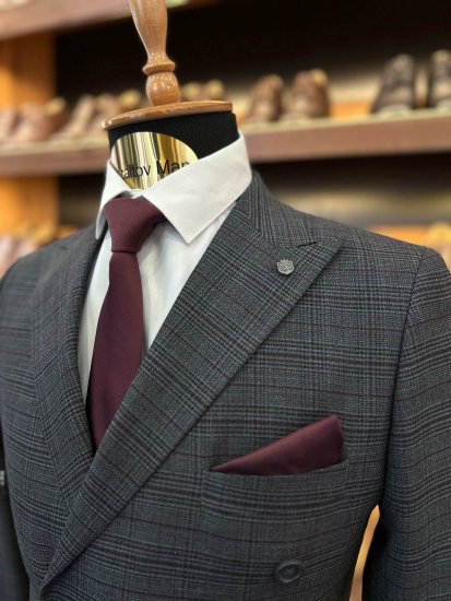Костюм ЕРН 2-ка Двубортный Серый в клетку